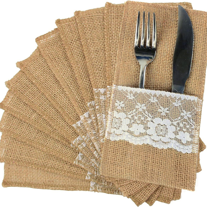 Wedding Supply Rentals - Bolsa de Yute Rústica para Cubiertos,