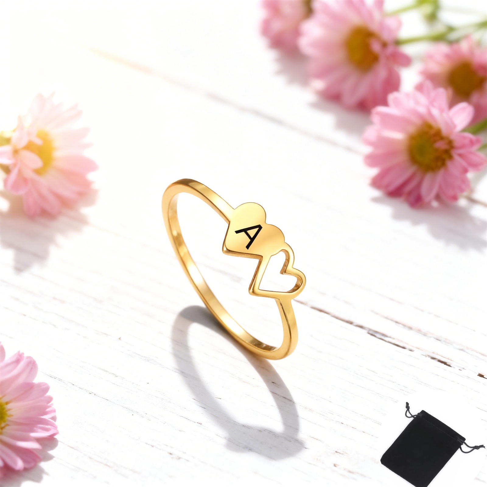 Anillo de doble corazón con in - Wedding Z reseña y precio