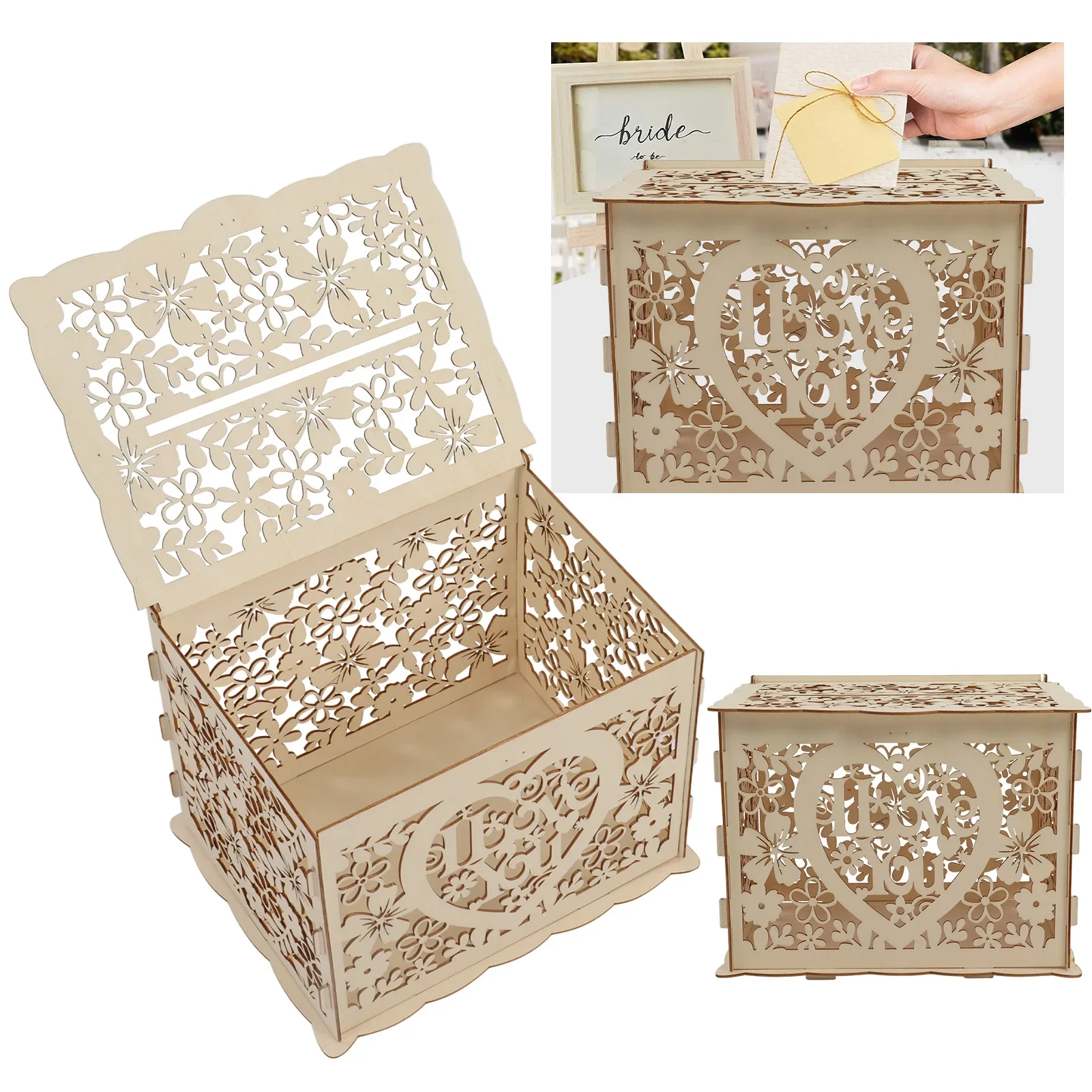 Caja de madera hueca DIY, caja - Wedding Card Box reseña y precio