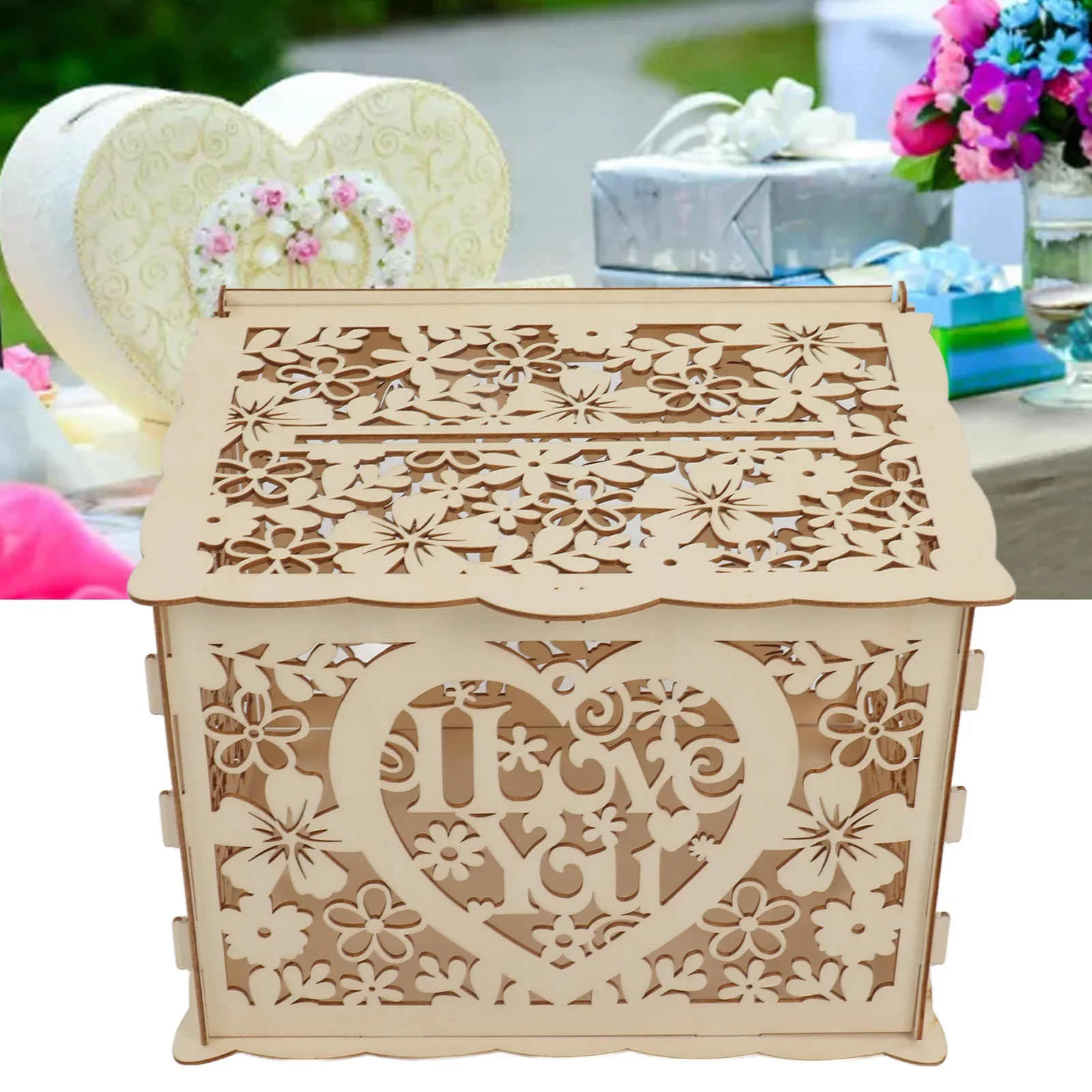Caja de madera hueca DIY, caja - Wedding Card Box reseña y precio
