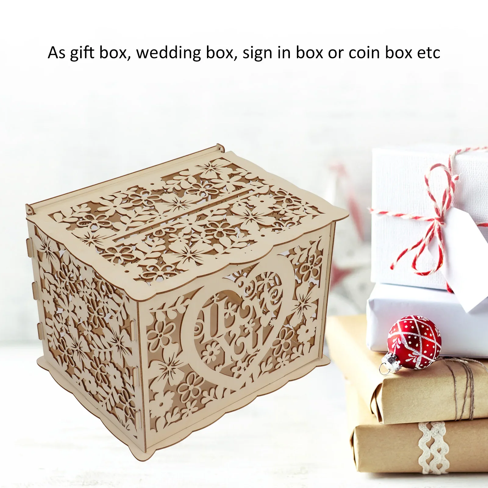 Caja de madera hueca DIY, caja - Wedding Card Box reseña y precio
