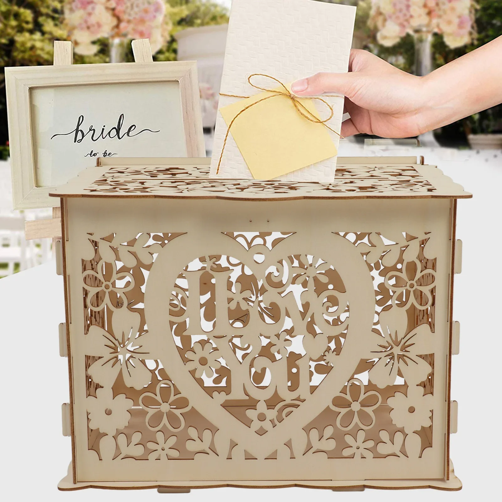Caja de madera hueca DIY, caja - Wedding Card Box reseña y precio
